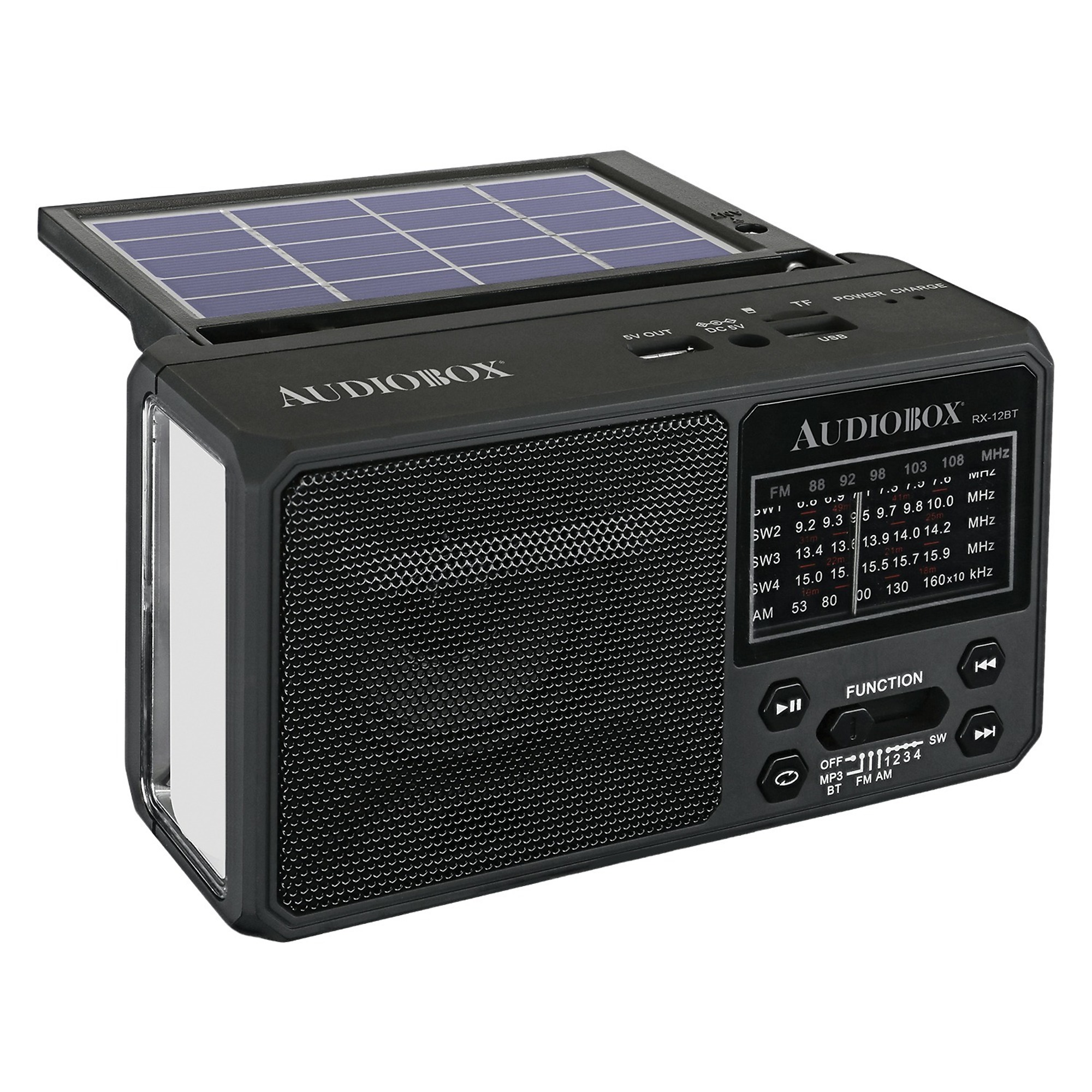 Audiobox Multiband Solar Emergency Radio, Model# RX-12BT